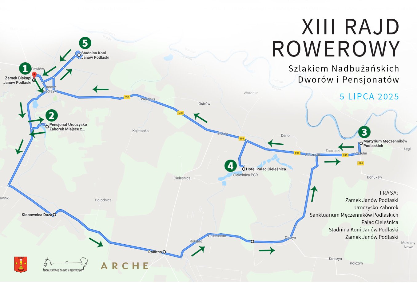 Mapa trasy XIII Rajd Rowerowy przygotowana przez organizatora rajdu